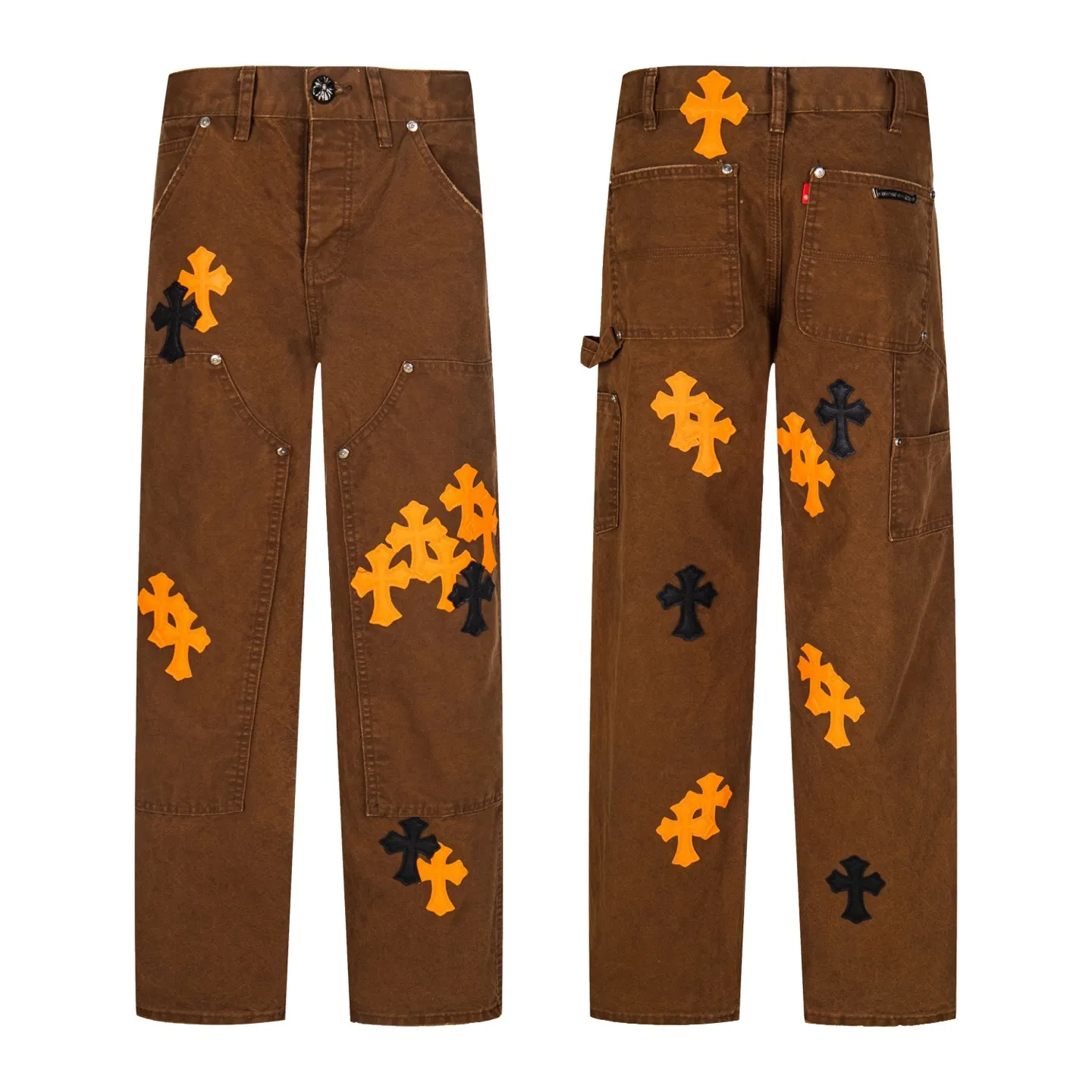 P290 Chrome Hearts Chrome Hearts Brown Logging Orange Multi-leather Jeans Multi-leather standard workwear jeans and jeans need to be washed and then disassembled and hand-stitched with sheepskin cross leather and then spliced to complete. The whole process is too complicated to describe. About Chrome Hearts This is an extremely luxurious fashion brand that can also be called the nobility of the high street. It has always been an exclusive brand for some hipsters or the second generation of rich people. Compared with ordinary high streets, it is more luxurious and noble. Compared with luxury brands, it is more fashionable and individual. It has always been a brand that I have a special liking for. Style number: 1787# Color: Brown Size: 28 30 32 34 36
